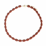 -- KETTING - Rechthoekige kralen bruin met rood