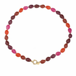 -- KETTING - Kralen ovaal paars en roze