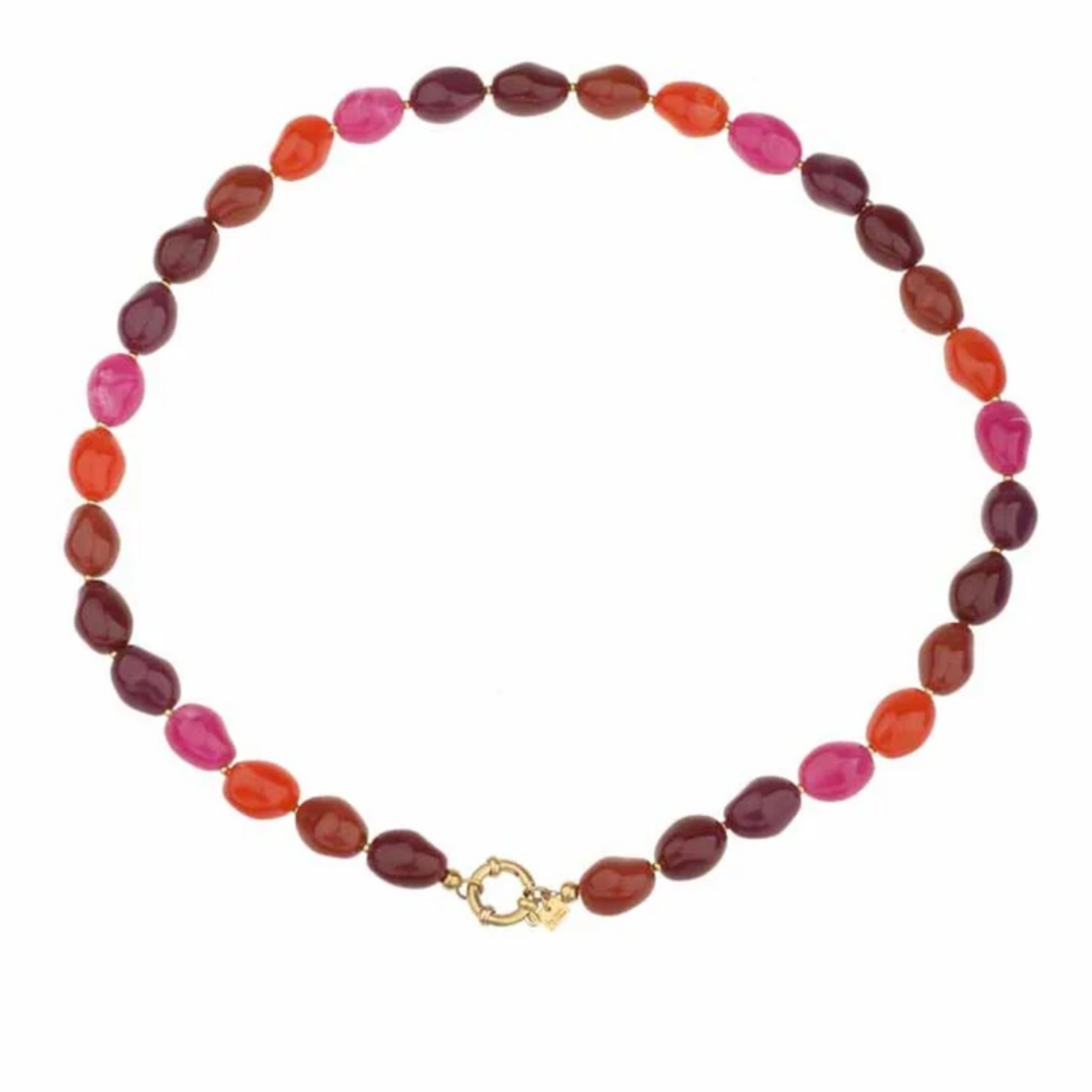 -- KETTING - Kralen ovaal paars en roze