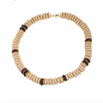 -- KETTING - Kralen beige + bruin/goud
