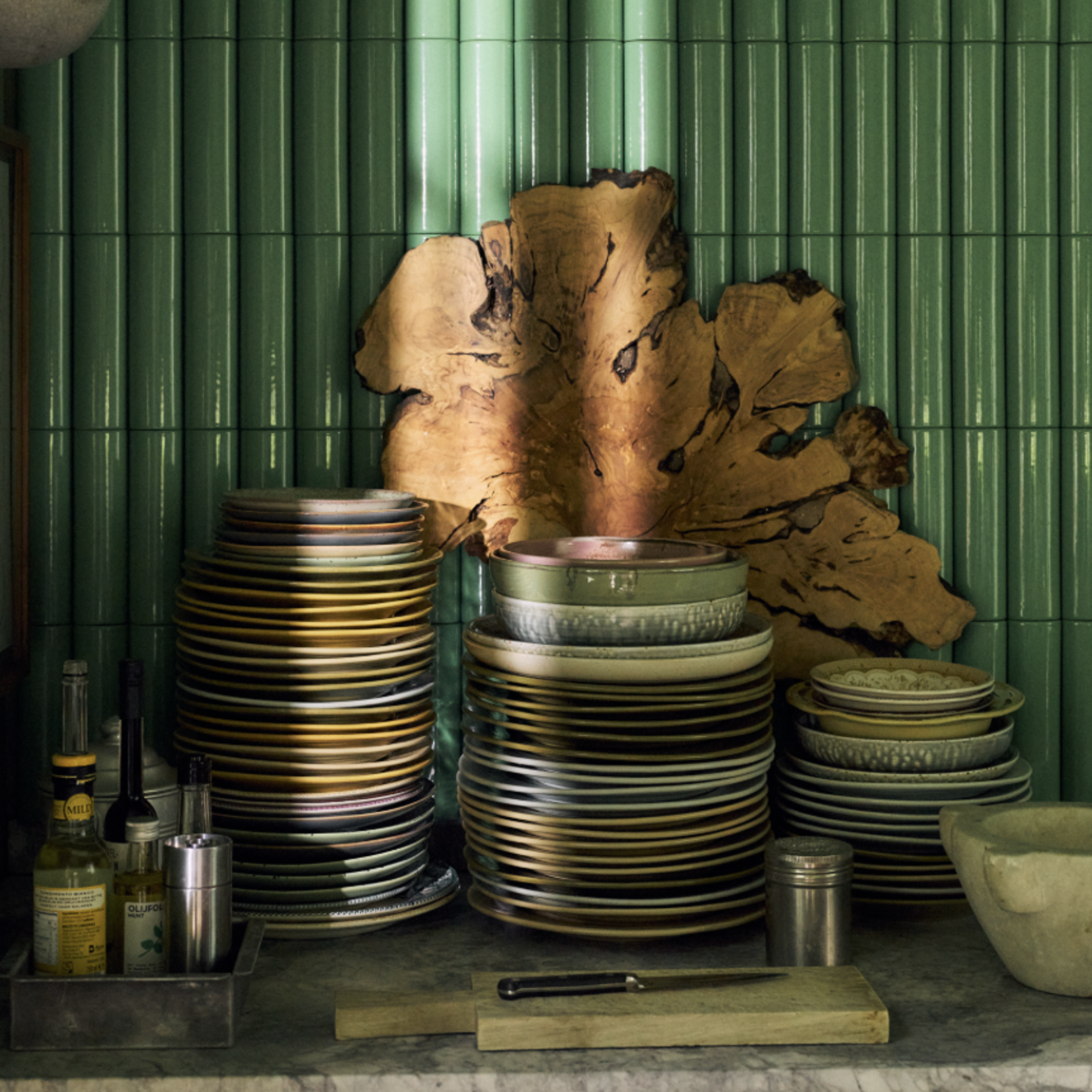 HKLIVING HKLIVING - Chef ceramics: diep bord  M rustic groen KCC0013