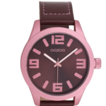 OOZOO OOZOO - Horloge roze met bordeauxrode leren band. C0916