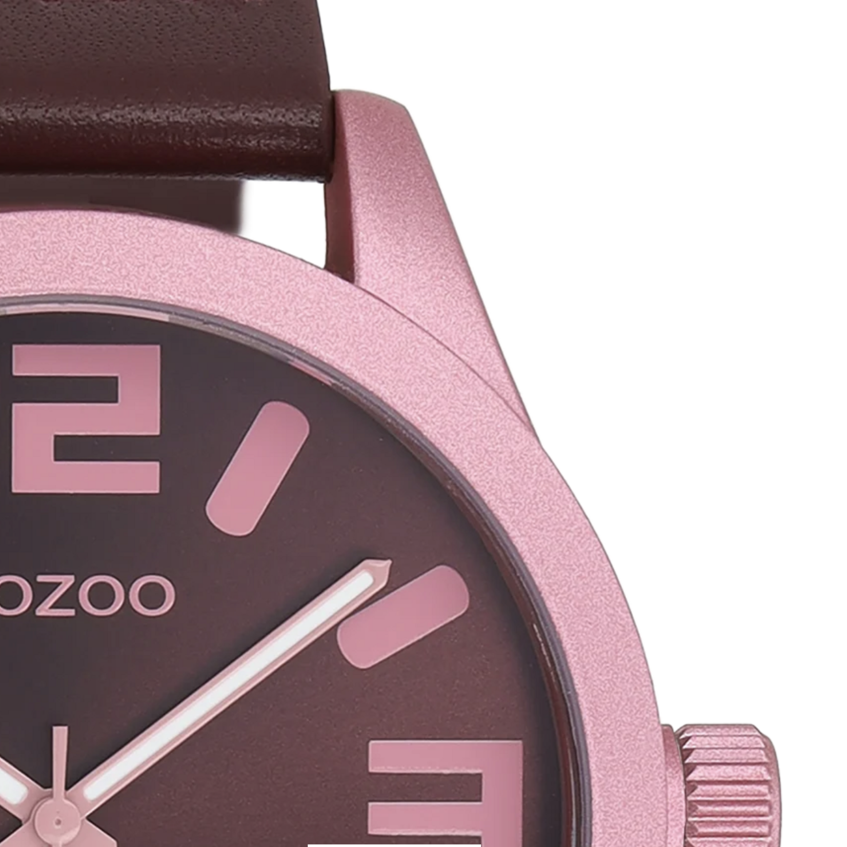 OOZOO OOZOO - Horloge roze met bordeauxrode leren band. C0916
