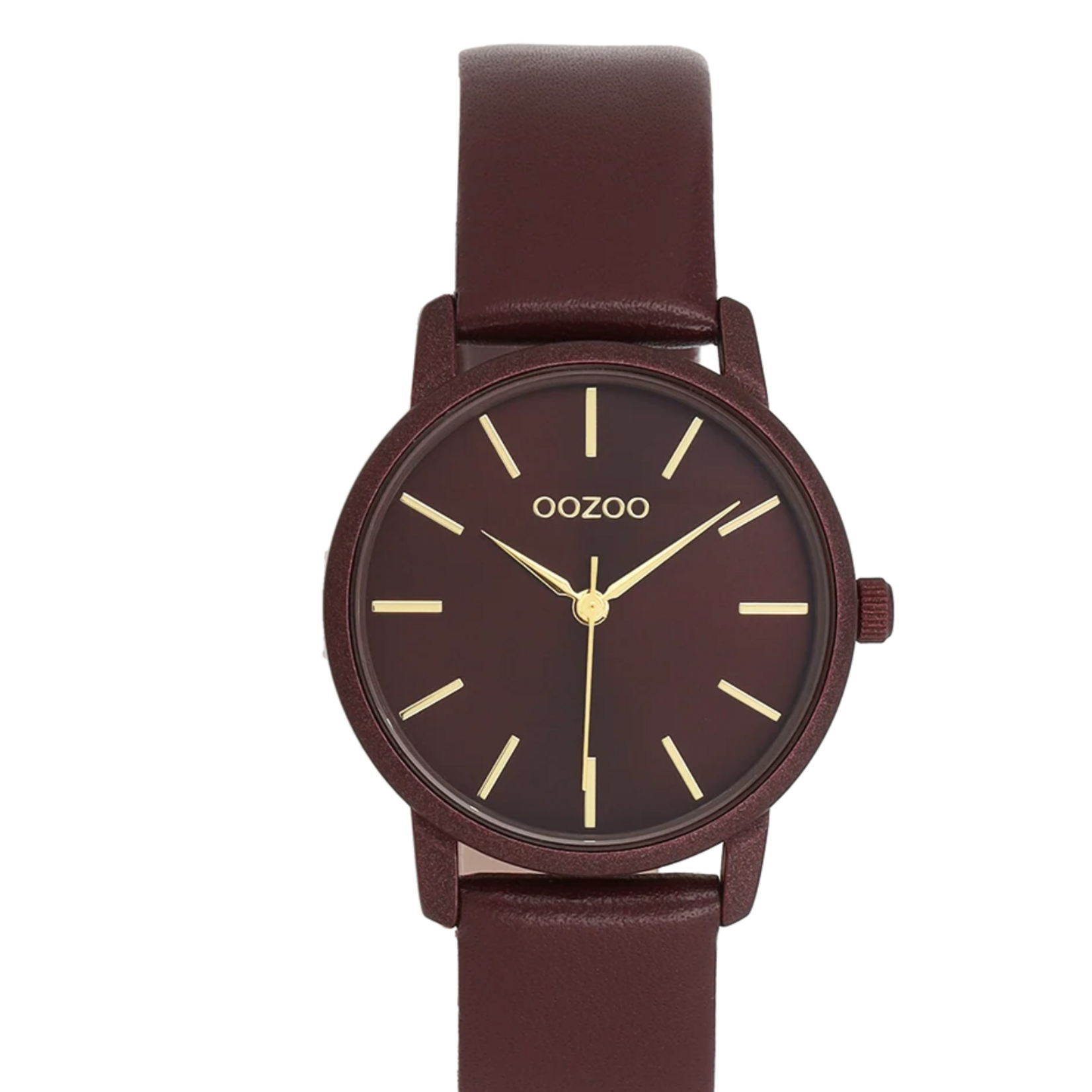 OOZOO OOZOO - Horloge Bordeauxrood met bordeauxrode leren band 32mm C11734