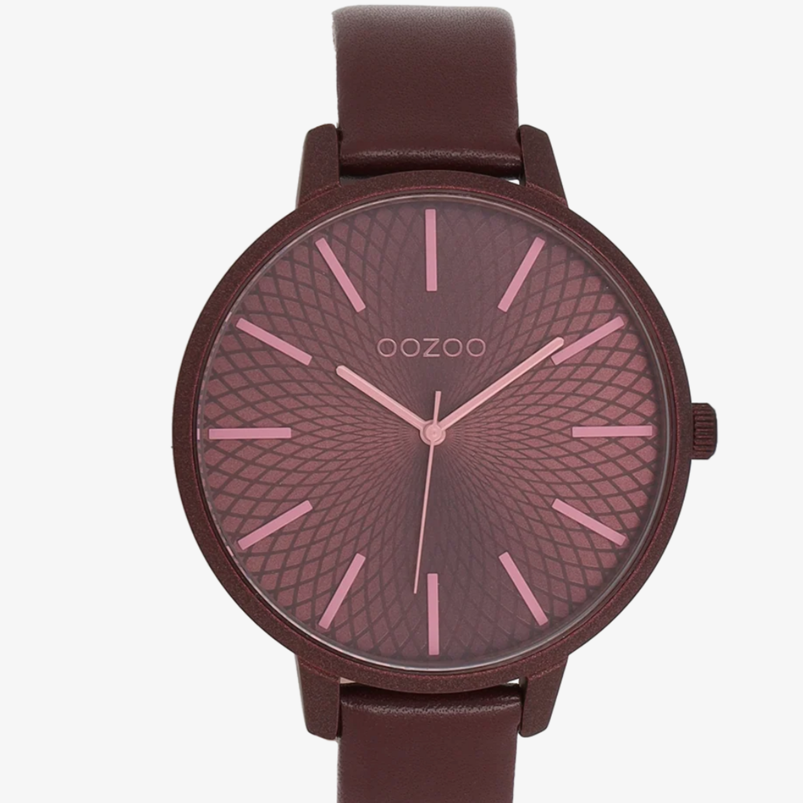 OOZOO OOZOO - Horloge Bordeauxrood met bordeauxrode leren band - C11738