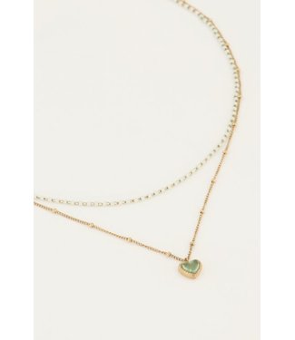 Pure Sense GROENE DUBBELE KRALENKETTING MET HARTJE