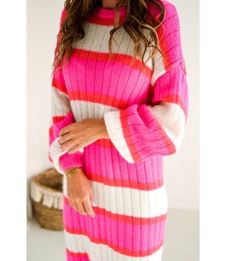 Pure Sense LONG STIPED SWEATER DRESS PINK