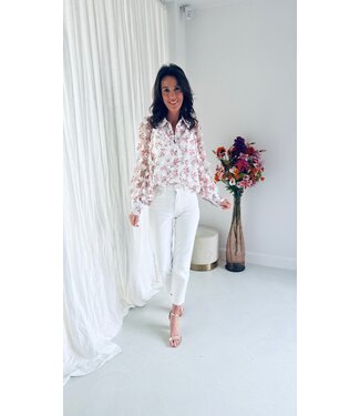 Pure Sense ELAILA WHITE ROSE FLOWERS BLOUSE