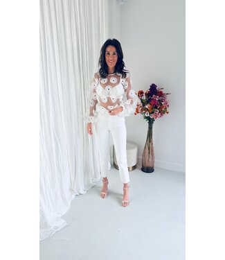 Pure Sense ALIRA WHITE SUNFLOWER LACED BLOUSE