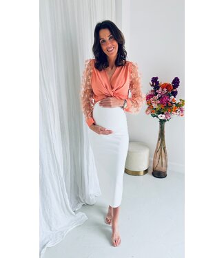 Pure Sense VIANA PEACHY PINK LACED FLOWERSLEEVE BLOUSE