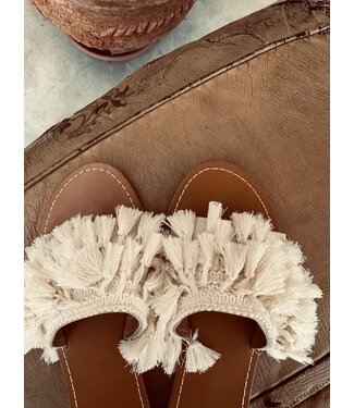 Pure Sense BEIGE BOHO FRINGES SLIPPERS