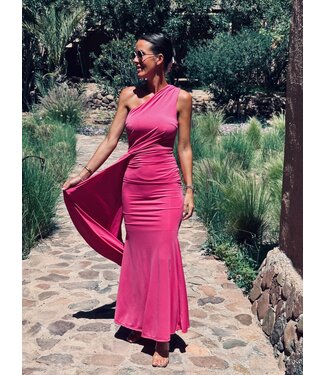 Pure Sense LORETTA FUCHSIA ONE SHOULDER DRESS