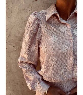 Pure Sense MAYLA PINK EMBROIDERED FLOWERS BLOUSE