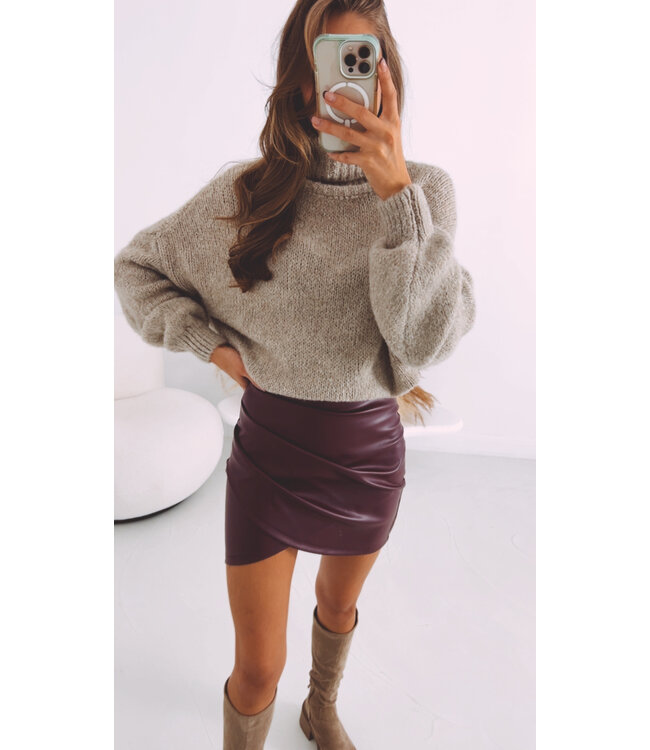 FEYRA BURGUNDY LEATHER SKIRT