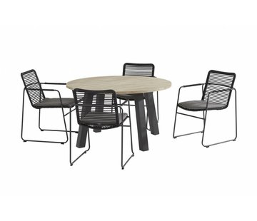 Taste by 4 Seasons Outdoor 5-delige tuinset | Elba tuinstoelen | Derby 130cm Ø tuintafel