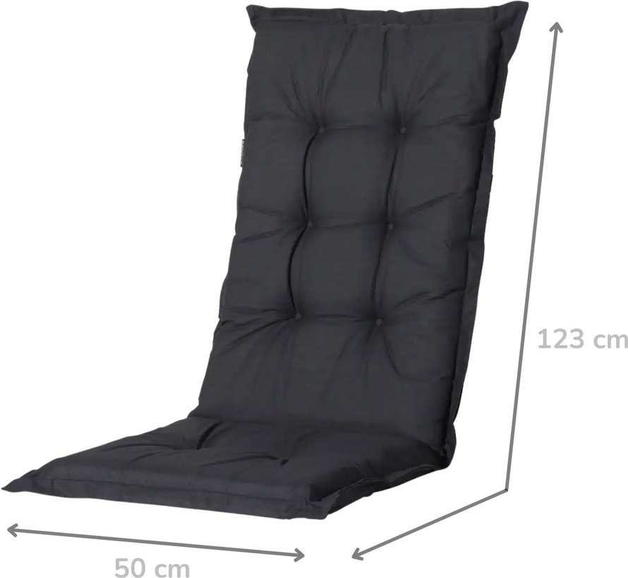 6x Madison Basic Schwarz Stuhlauflage mit Hochlehner | 123cm x 50cm