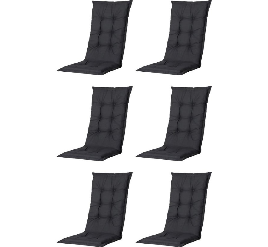 6x Madison Basic Zwart standenstoelkussen met hoge rug  | 123cm x 50cm