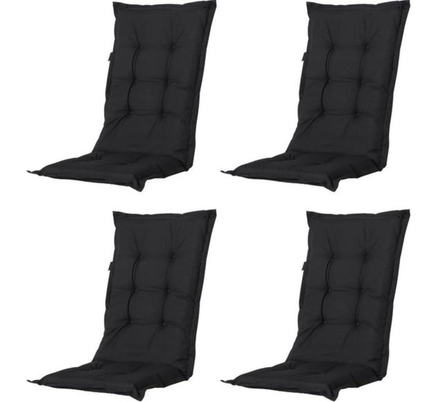 4x Madison Panama Schwarz Stuhlauflage mit Hochlehner | 123cm x 50cm