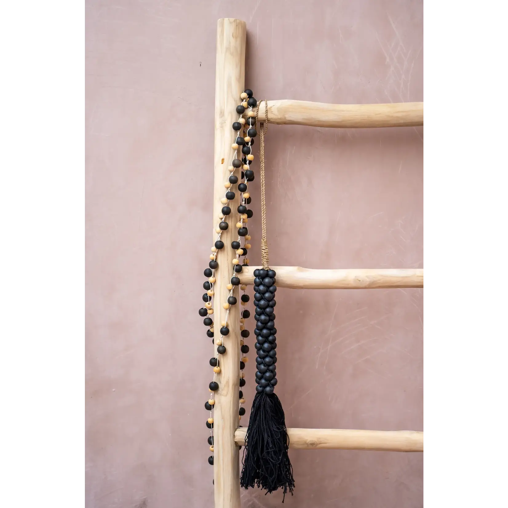 Bazar Bizar De Wooden Beads met Katoen Hangdecoratie - Zwart