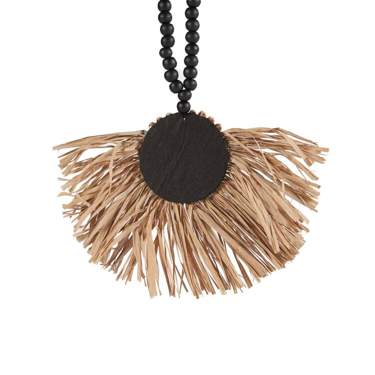 Bazar Bizar Le Raffia Mahkota Pompon - Naturel Noir