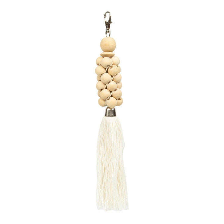 Bazar Bizar De Wooden Beads Sleutelhanger - Naturel Wit