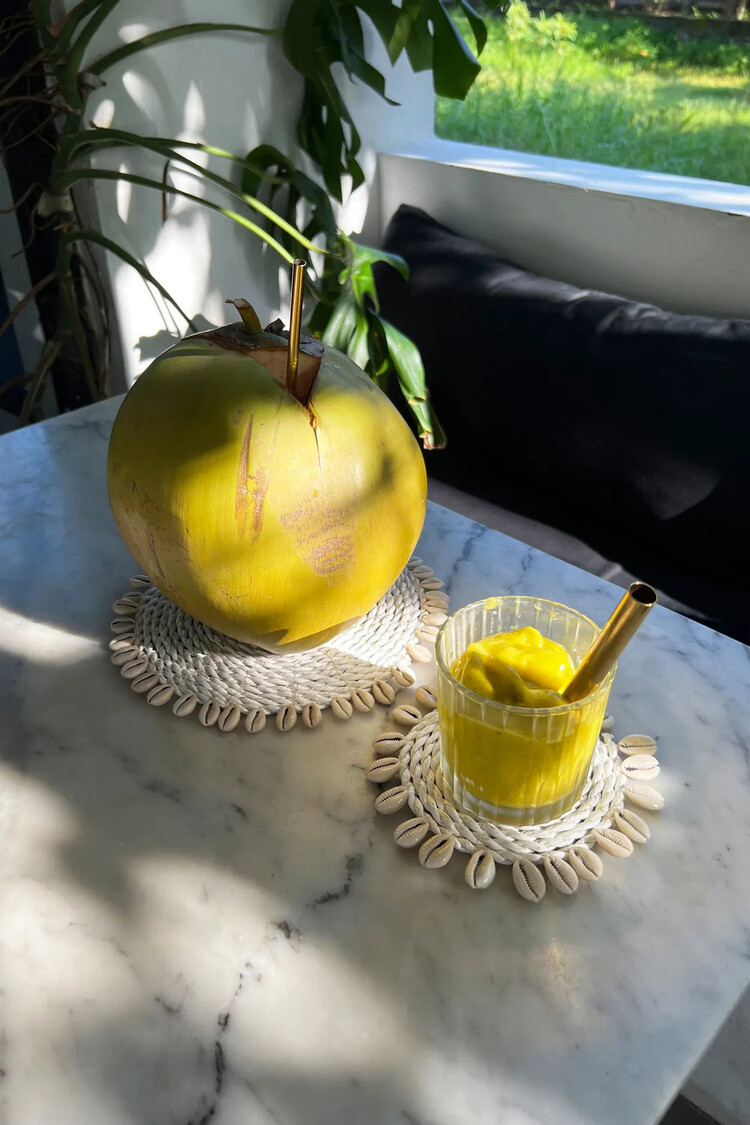 Bazar Bizar El Posavasos De Seagrass Con Conchas - Blanco