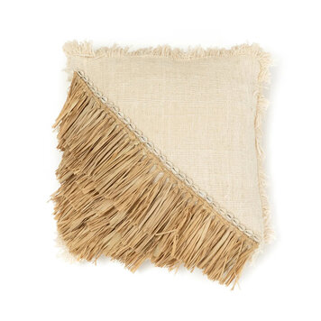 Bazar Bizar De Raffia Katoenen Kussenovertrek - Naturel Wit - 40x40