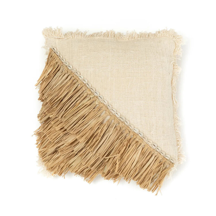 Bazar Bizar La Funda de Cojín Algodón y Rafia - Blanco Natural - 40x40