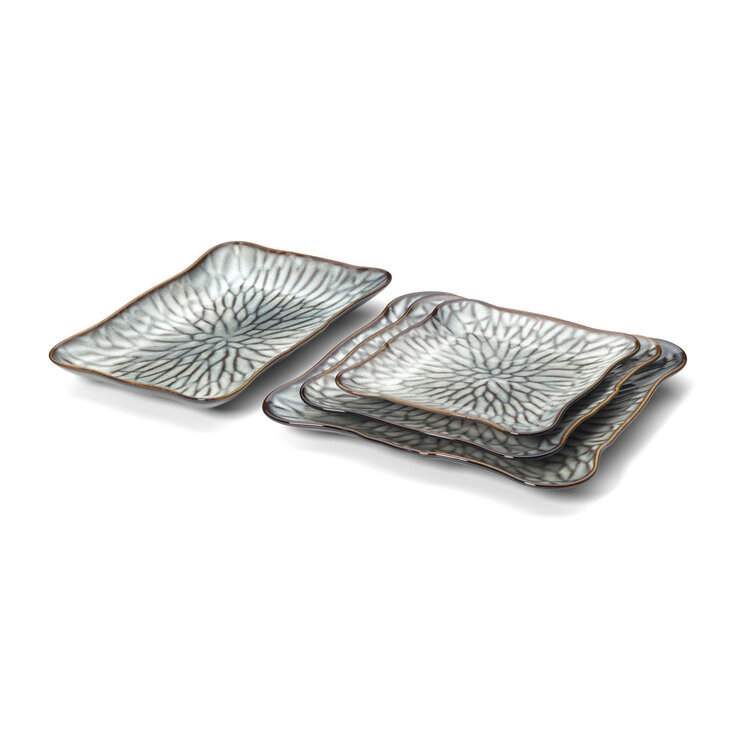 Bazar Bizar The Lotus Ice Rectangular Plate - Grey Brown - L