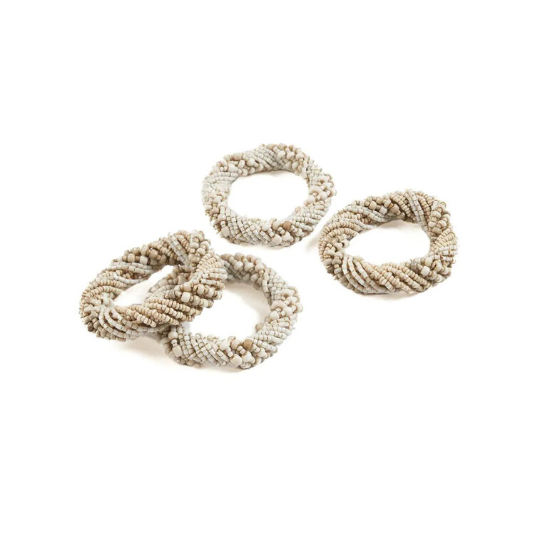 Bazar Bizar De Beaded Servetring - Wit - Set Van 4