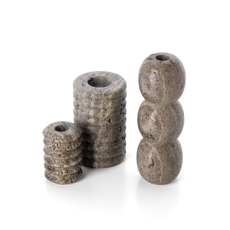 Bazar Bizar Der Travertine Totem Taper Kerzenhalter - Grau - L