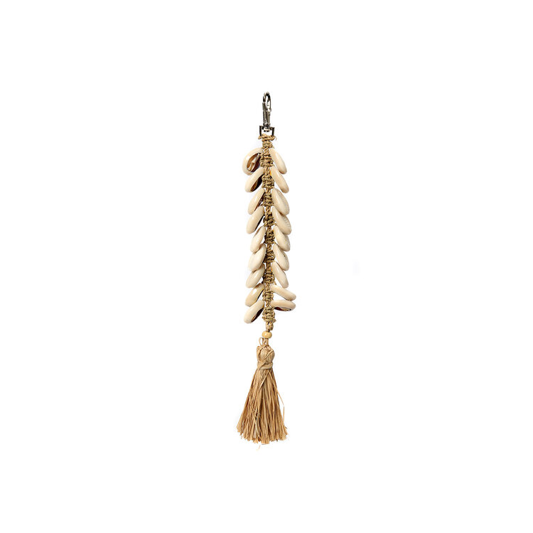 Bazar Bizar De Raffia Fishbone Sleutelhanger - Naturel Wit