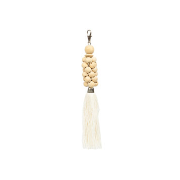 Bazar Bizar De Wooden Beads Sleutelhanger - Naturel Wit