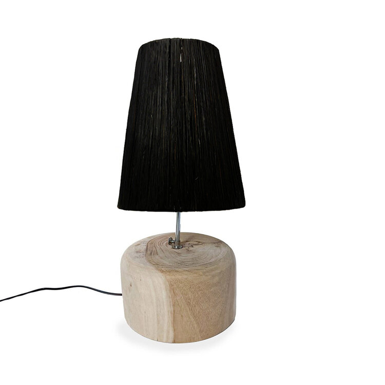 Bazar Bizar La Lámpara de Mesa de Madera de Teca y Rafia - Negro Natural