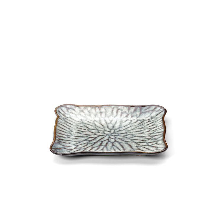 Bazar Bizar Der Lotus Ice Quadratische Teller - Graue Blume - M