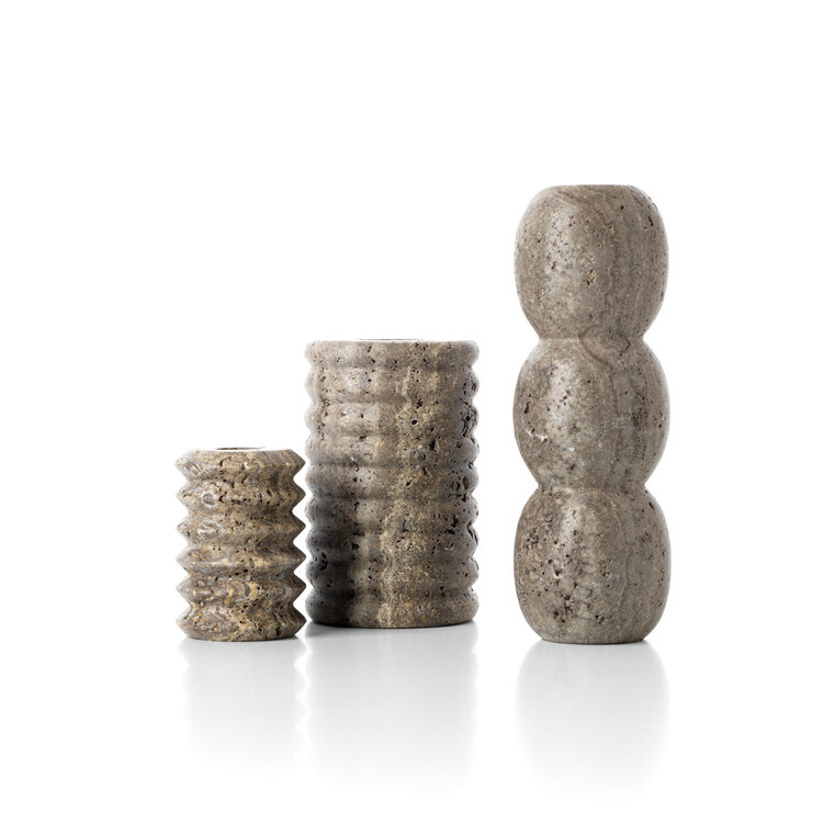 Bazar Bizar De Travertine Totem Taper Kaarshouder - Grijs - L