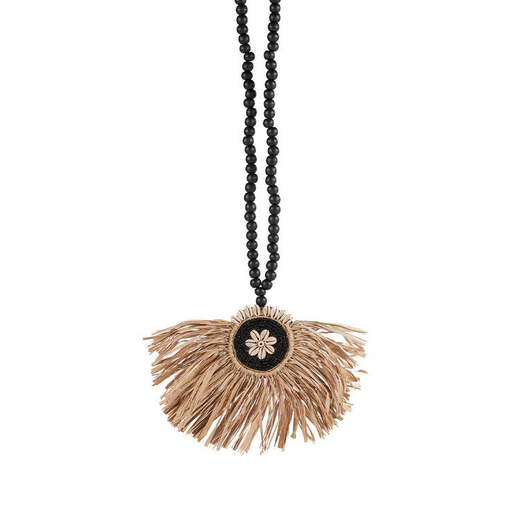 Bazar Bizar Le Raffia Mahkota Pompon - Naturel Noir