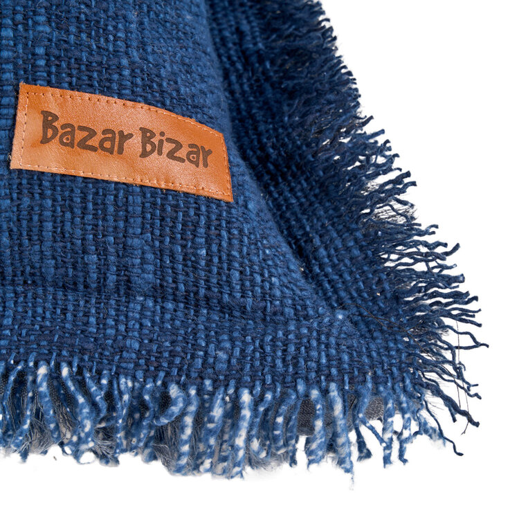Bazar Bizar La Federa per Cuscini Azure Fringe - Blu Indiano