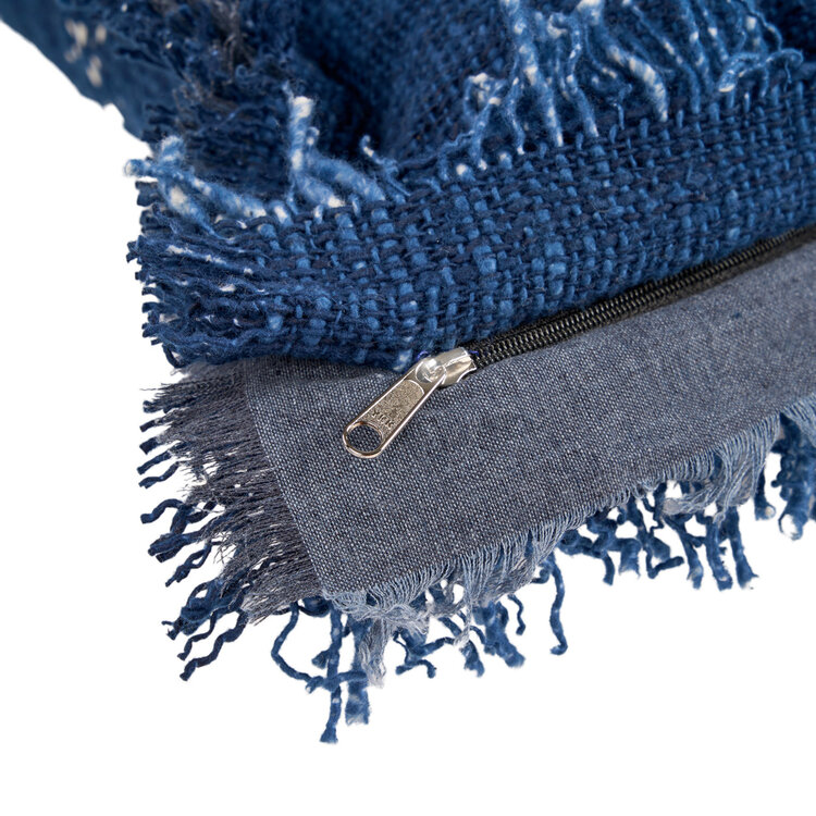 Bazar Bizar La Federa per Cuscini Azure Fringe - Blu Indiano