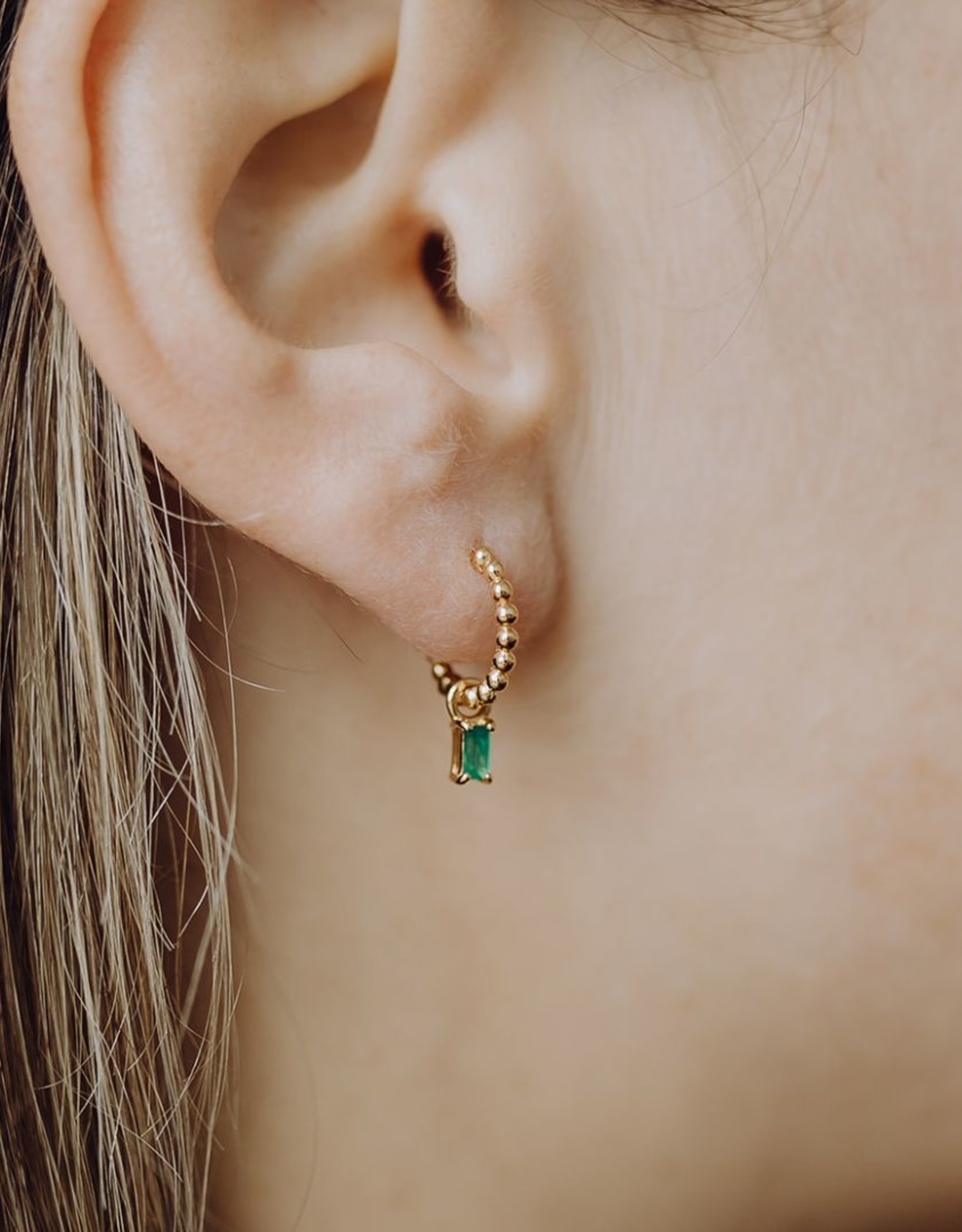 Dotted hoops with gemstone pendant | birthstone