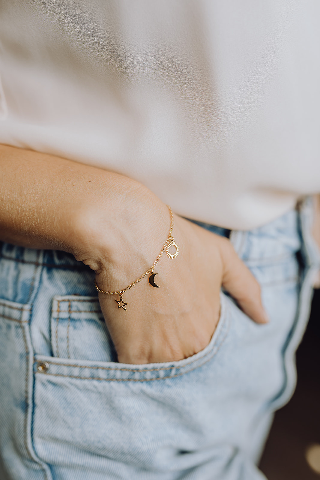 Jewelry :: Bracelets :: Charm Bracelets :: metaphysical jewelry Star Moon  bracelet, 14K Gold plated, Bangle charm bracelet, Metaphysical healing  bracelet