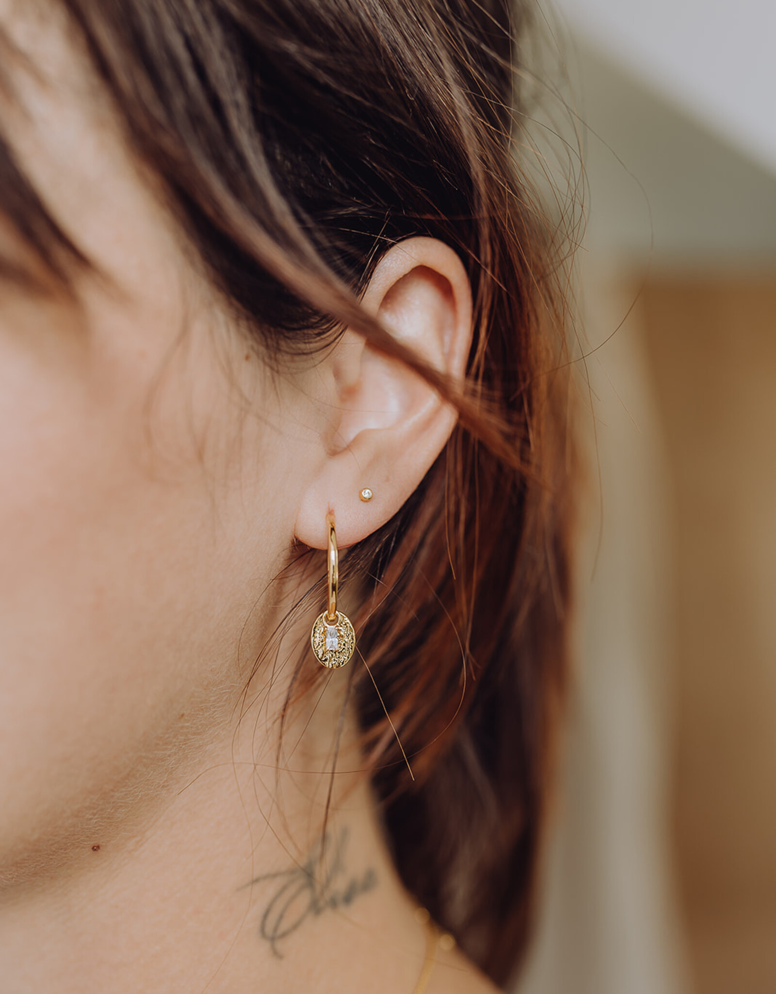 Hoops with Oval Moon ear charms