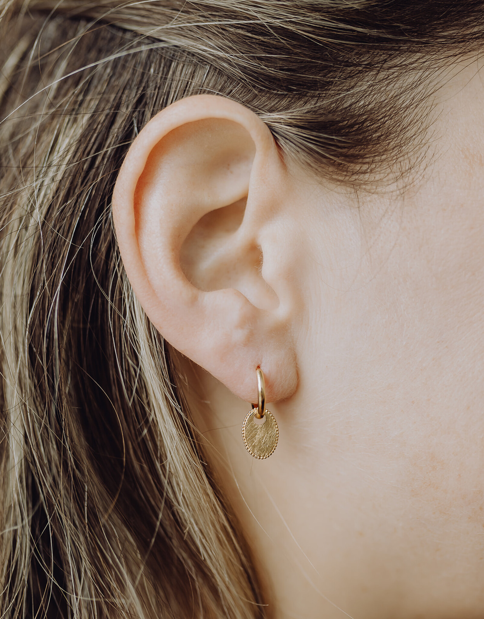 Hoops with oval Flower ear charms