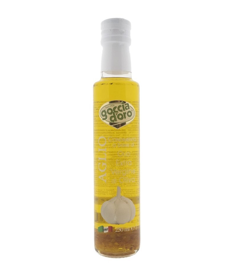 Goccia d'Oro Olijfolie extra vergine met knoflook en chili peper 250ml Goccia D'oro