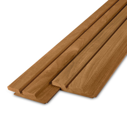 Abachi Thermoholz - Profilholz Doppelrhombus - 28x115 mm - Rautenprofilbretter - Thermo-Ayous gehobelt - HF 8-12%