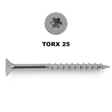 Universelle Edelstahlschrauben Senkkopf TX - 4 mm - Teilgewinde - 25 Torx (TX25) - 200 Stück