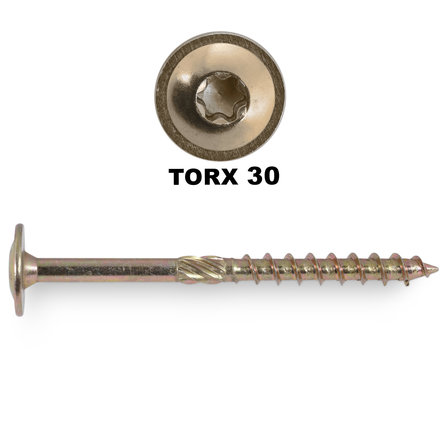 Tellerkopfschrauben TX gelb verzinkt - 6 mm - Teilgewinde - 30 Torx (TX30) - 50 Stück