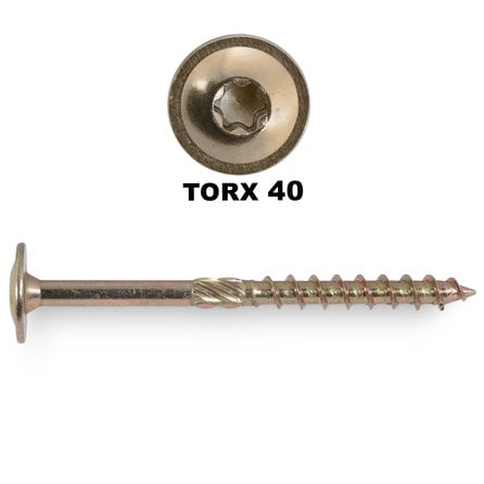 Tellerkopfschrauben TX gelb verzinkt - 8 mm - Teilgewinde - 40 Torx (TX40) - Tellerschrauben / Holzbauschrauben mit Tellerkopf - Grobgewinde - Gewindespitze mit Schneidkerbe - 50 Stück - Konstruktionsschrauben für draußen.