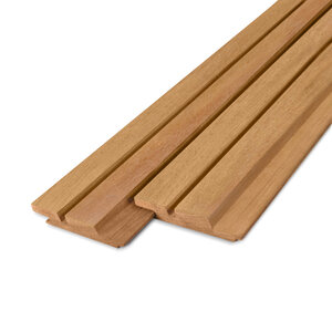 Doppel-Blockprofil (50/50) Nut und Feder - Garapa - 21x115 mm - Gehobelt - KD Doppel-Blockprofil (50/50) Nut und Feder - Garapa - 21x115 mm - Gehobelt - KD