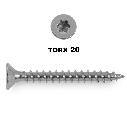 Universelle kurze Edelstahlschrauben Senkkopf TX - 4 mm - Vollgewinde - 20 Torx (TX20) - 200 Stück